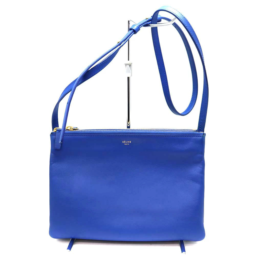 CELINE Trio Shoulder Bag Leather Blue